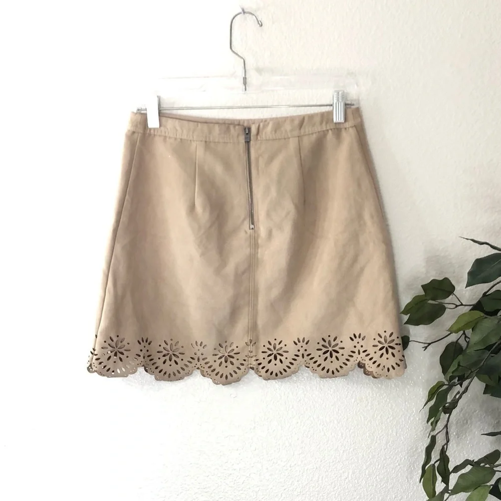 Hollister Tan Suede Skirt With Floral Cutouts